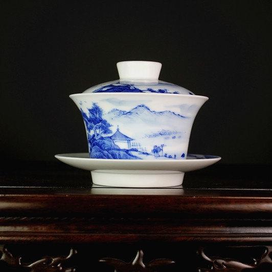 Hand-Painting And Handmade Blue And White Porcelain Imperial Style Gaiwanchinese Style Ceramic Teaware