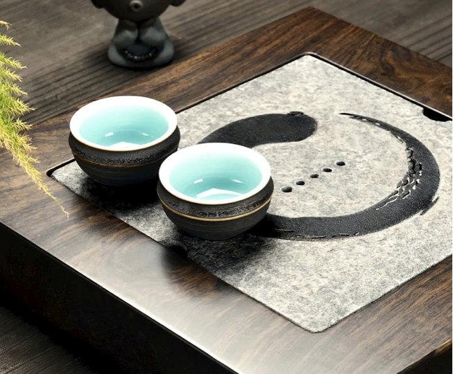 Black Stone Tea Tray Displaying And Serveing Tea Tea Tray Handicraft Chinese Congou Tea Setchinese Teaism Practice.