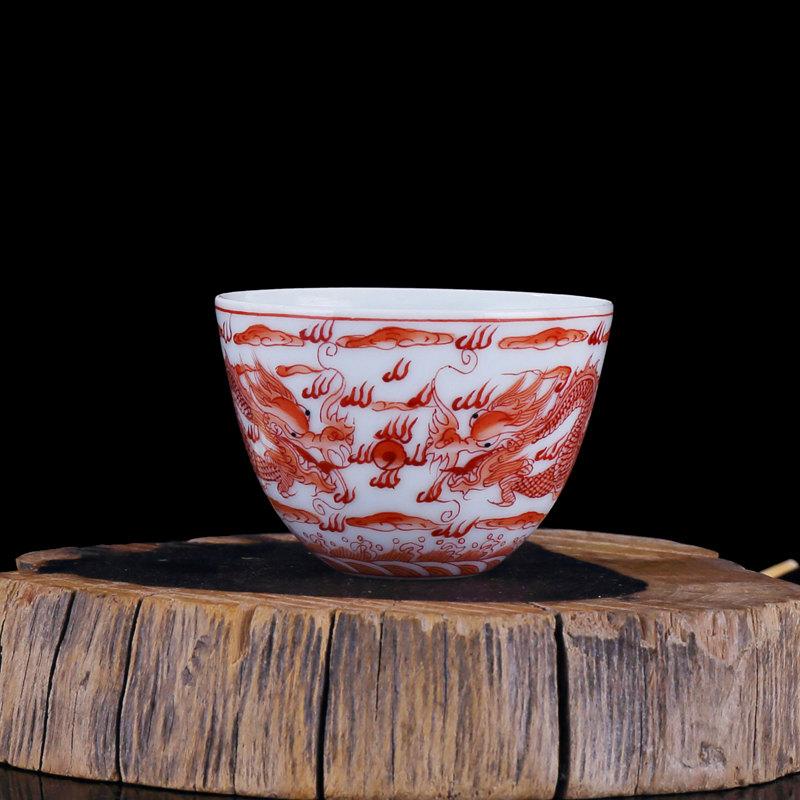 Hand Painted Dragon Tea Set Red Tea Set Ceramic Gaiwan Set Porcelain Gift For Couple Engagement