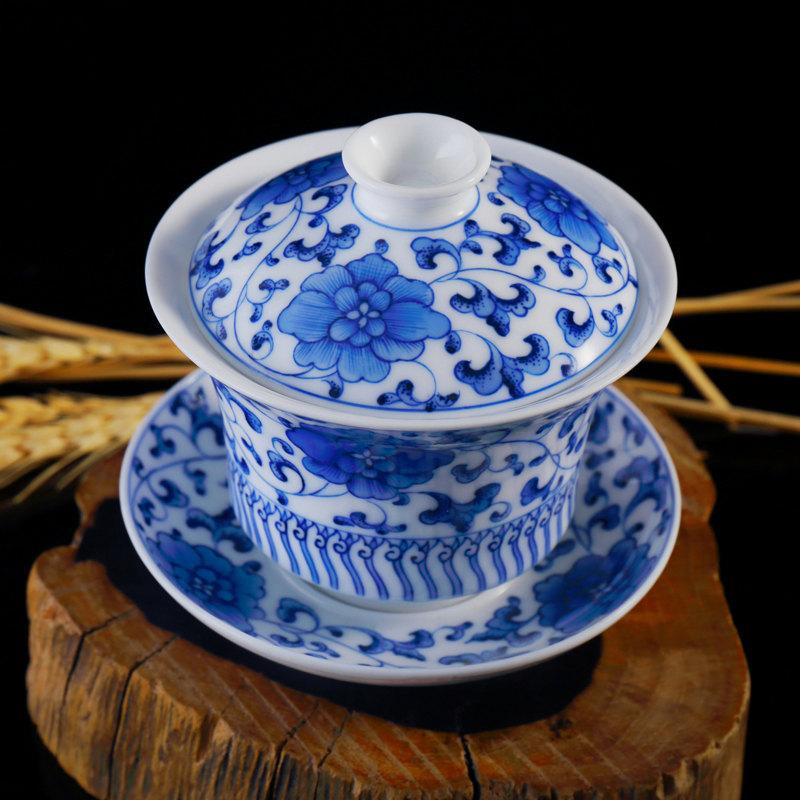 Chinese Gaiwan Porcelain Handicraft Flowers Painting Tea Ceremony Cup